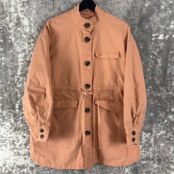 Universal Thread Size L Tie Front Button Jacket Peach Long Sleeve Pocket Outdoor - Picture 1 of 8